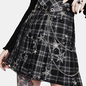 Dark In Love Plaid Mesh Mini Skirt w/ Belt